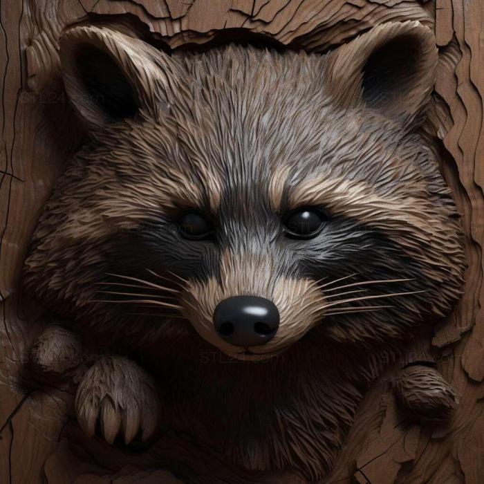 Nature and animals (st raccoon 4, NATURE_7492) 3D models for cnc